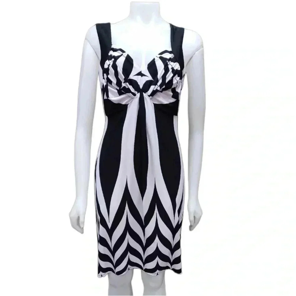 Frank Lyman Black  White Geometric Sleeveless Midi Dress Size 8